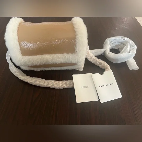 NWT RARE MARC JACOBS Lambskin Shearling The Mini Pillow Bag Iced Coffee